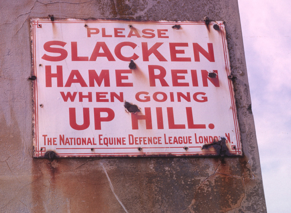 Notice outside horse tram stables at Douglas