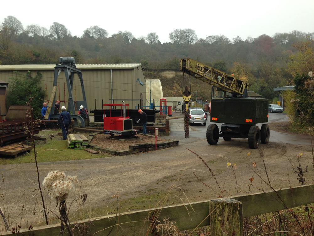 At Amberley Museum. The crane comes to lift Townsend Hook's boiler back on to the frames.