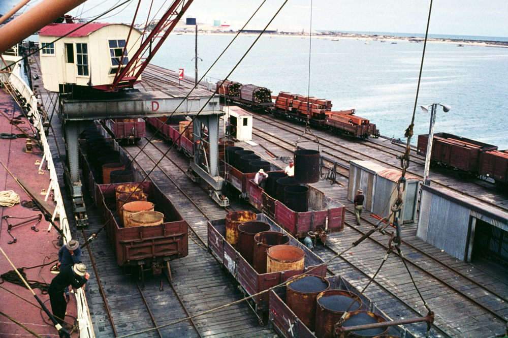 M.V. Ajana loading ilmenite sand in Bunbury 1962