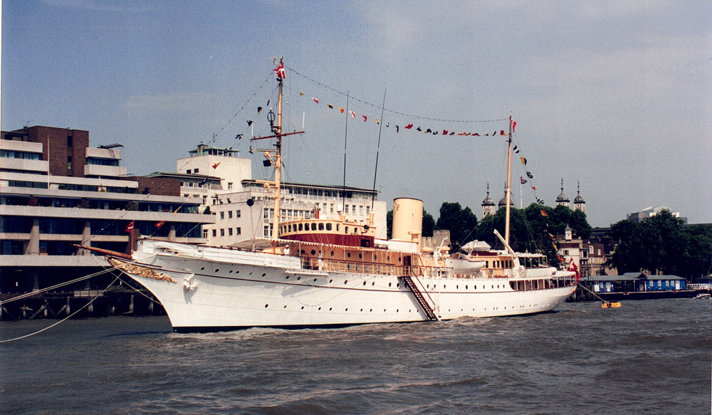 Danish Royal Yacht 'Dannebrog' off the Tower of London